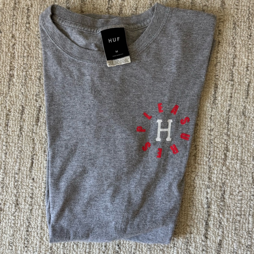 HUF X Pleasures Gray T-Shirt with Red Print